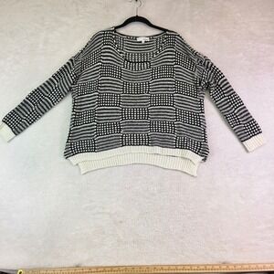 Isla Maude Womens Black White Geometric Knit Sweater Long Sleeve Pullover Large